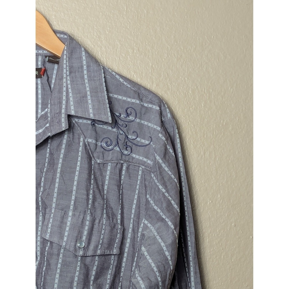 Roper Western Shirt Mens Large Grey Stripe Pearl Snap Embroidered 1-01-017-310GY - Picture 7 of 16